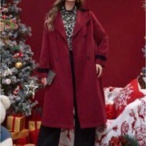 SHEIN Burgundy Double-Breasted Trench Coat